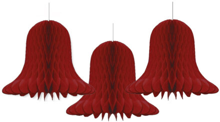 Bellatio Decorations 3x Kerstversiering bordeaux rode kerstklokken lampionnen 30 cm