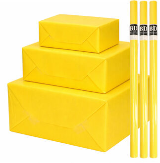 Bellatio Decorations 3x - rollen cadeau Inpakpapier - geel - 200 x 70 cm - cadeaupapier