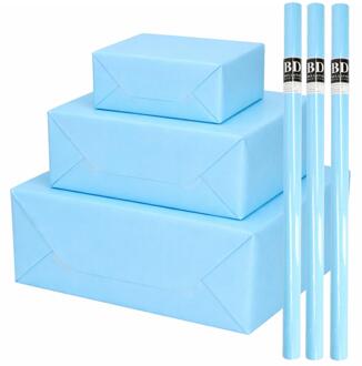 Bellatio Decorations 3x - rollen cadeau Inpakpapier - lichtblauw - 200 x 70 cm - cadeaupapier