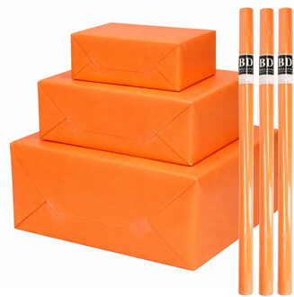 Bellatio Decorations 3x - rollen cadeau Inpakpapier - oranje - 200 x 70 cm - cadeaupapier