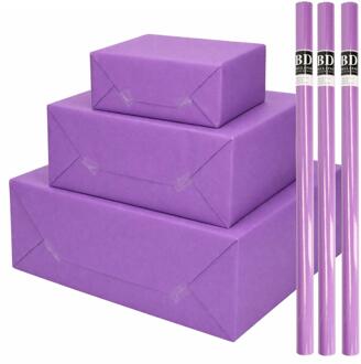 Bellatio Decorations 3x - rollen cadeau Inpakpapier - paars - 200 x 70 cm - cadeaupapier