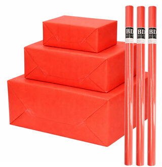 Bellatio Decorations 3x - rollen cadeau Inpakpapier - rood - 200 x 70 cm - cadeaupapier