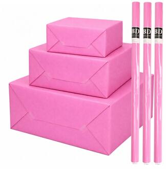 Bellatio Decorations 3x - rollen cadeau Inpakpapier - roze - 200 x 70 cm - cadeaupapier