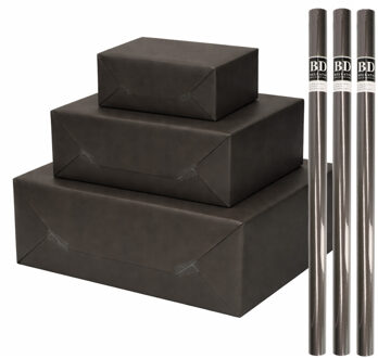 Bellatio Decorations 3x - rollen cadeau Inpakpapier - zwart - 200 x 70 cm - cadeaupapier