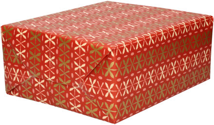 Bellatio Decorations 3x rollen inpakpapier/cadeaupapier - rood - roze/gouden kruisjes - 200 x 70 cm