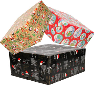 Bellatio Decorations 3x Rollen Kerst inpakpapier/cadeaupapier 2,5 x 0,7 meter - Cadeaupapier