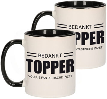 Bellatio Decorations 3x stuks cadeau mok / beker zwart bedankt topper voor je fantastische inzet - bedankt/afscheid/pensioen