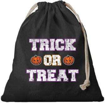 Bellatio Decorations 3x Trick or treat halloween canvas snoep tasje/ snoepzakje zwart met koord 25 x 30 cm