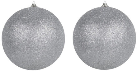 Bellatio Decorations 3x Zilveren grote decoratie glitter kerstballen 25 cm - hangdecoratie / boomversiering glitter kerstballen