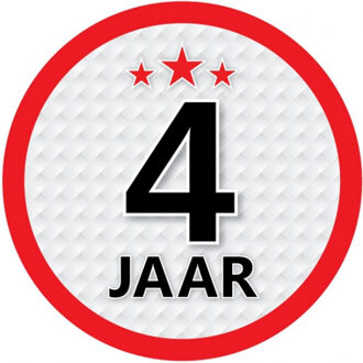 Bellatio Decorations 4 jaar leeftijd sticker - rond - Dia 15 cm - 4 jaar verjaardag - jubileum - leeftijd versiering