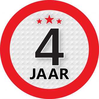 Bellatio Decorations 4 jaar leeftijd sticker - rond - Dia 9 cm - 4 jaar verjaardag - jubileum - leeftijd versiering Multi