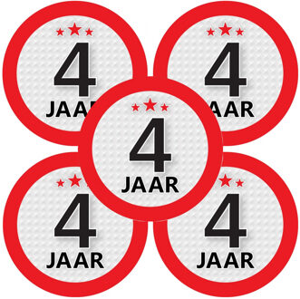 Bellatio Decorations 4 jaar leeftijd verjaardag sticker - 20x - rond - Dia 9 cm - 4 jaar jubileum - versiering