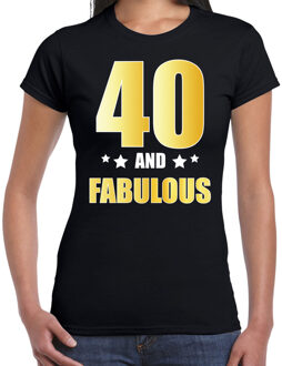 Bellatio Decorations 40 and fabulous verjaardag cadeau t-shirt / shirt - zwart - gouden en witte letters - voor dames - 40 jaar verjaardag kado shirt / outfit 2XL