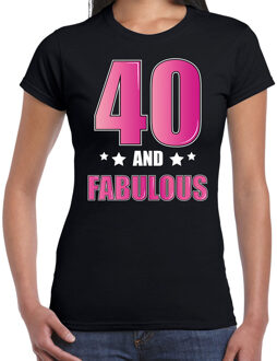 Bellatio Decorations 40 and fabulous verjaardag cadeau t-shirt / shirt - zwart met roze en witte letters - voor dames - 40ste verjaardag kado shirt / outfit 2XL