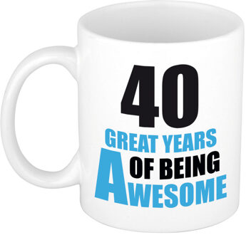 Bellatio Decorations 40 great years of being awesome cadeau mok / beker wit en blauw - verjaardagscadeau - feest mokken