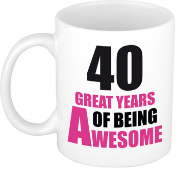 Bellatio Decorations 40 great years of being awesome cadeau mok / beker wit en roze - verjaardagscadeau - feest mokken