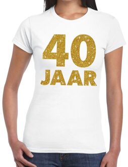 Bellatio Decorations 40 jaar goud glitter verjaardag/jubileum kado shirt wit dames M
