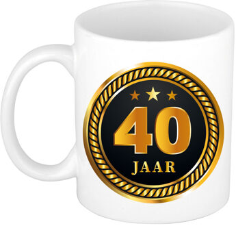 Bellatio Decorations 40 jaar jubileum/ verjaardag cadeau beker met zwart/ gouden medaille - 40 jaar getrouwd cadeau - feest mokken