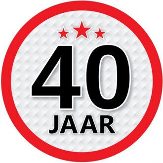 Bellatio Decorations 40 jaar leeftijd sticker rond 15 cm - 40 jaar verjaardag/jubileum versiering