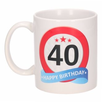 Bellatio Decorations 40 jaar Verjaardag koffiemok - cadeau beker - stopbord print - 300 ml - keramiek - wit