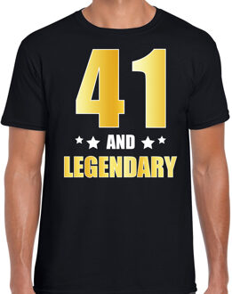 Bellatio Decorations 41 and legendary verjaardag cadeau t-shirt / shirt - zwart - gouden en witte letters - voor heren - 41 jaar verjaardag kado shirt / outfit 2XL