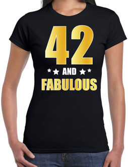 Bellatio Decorations 42 and fabulous verjaardag cadeau t-shirt / shirt - zwart - gouden en witte letters - voor dames - 42 jaar verjaardag kado shirt / outfit 2XL