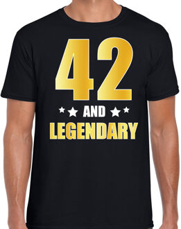 Bellatio Decorations 42 and legendary verjaardag cadeau t-shirt / shirt - zwart - gouden en witte letters - voor heren - 42 jaar verjaardag kado shirt / outfit 2XL