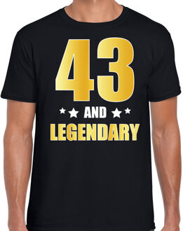 Bellatio Decorations 43 and legendary verjaardag cadeau t-shirt / shirt - zwart - gouden en witte letters - voor heren - 43 jaar verjaardag kado shirt / outfit L