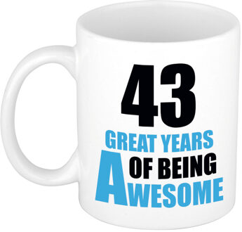 Bellatio Decorations 43 great years of being awesome cadeau mok / beker wit en blauw - verjaardagscadeau 43 jaar - feest mokken