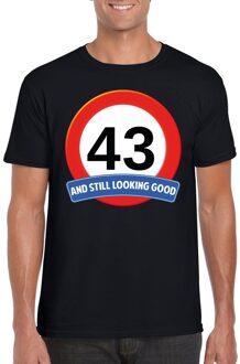 Bellatio Decorations 43 jaar and still looking good - t-shirt verkeersbord print - zwart - heren - verjaardag