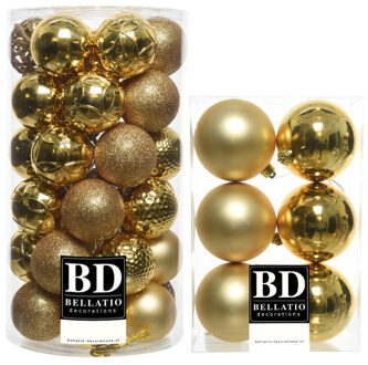 Bellatio Decorations 43x stuks kunststof kerstballen goud 6 en 8 cm glans/mat/glitter mix - Kerstbal Goudkleurig