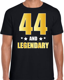 Bellatio Decorations 44 and legendary verjaardag cadeau t-shirt / shirt - zwart - gouden en witte letters - voor heren - 44 jaar verjaardag kado shirt / outfit 2XL