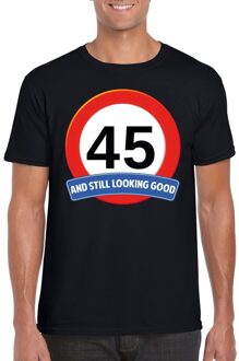 Bellatio Decorations 45 jaar and still looking good - t-shirt verkeersbord print - zwart - heren - verjaardag