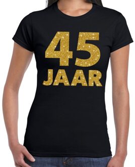 Bellatio Decorations 45 jaar goud glitter verjaardag/jubileum kado shirt zwart dames M