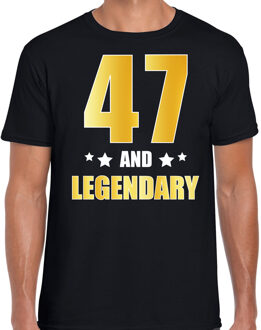 Bellatio Decorations 47 and legendary verjaardag cadeau t-shirt / shirt - zwart - gouden en witte letters - voor heren - 47 jaar verjaardag kado shirt / outfit 2XL