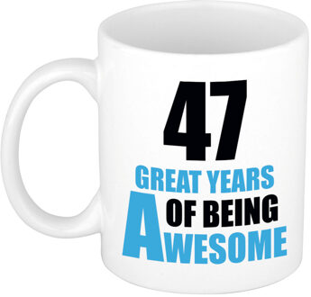 Bellatio Decorations 47 great years of being awesome cadeau mok / beker wit en blauw - verjaardagscadeau 47 jaar - feest mokken