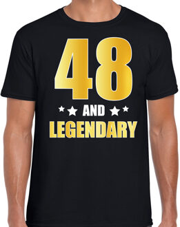 Bellatio Decorations 48 and legendary verjaardag cadeau t-shirt / shirt - zwart - gouden en witte letters - voor heren - 48 jaar verjaardag kado shirt / outfit 2XL