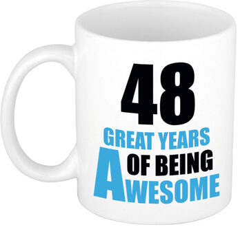 Bellatio Decorations 48 great years of being awesome cadeau mok / beker wit en blauw - verjaardagscadeau 48 jaar - feest mokken