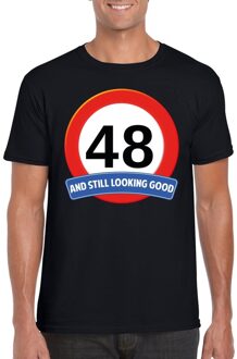 Bellatio Decorations 48 jaar and still looking good - t-shirt verkeersbord print - zwart - heren - verjaardag