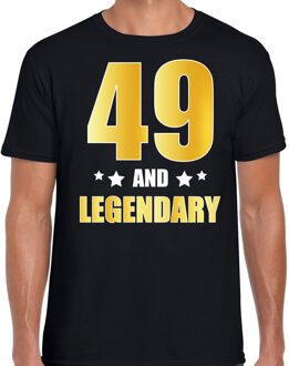 Bellatio Decorations 49 and legendary verjaardag cadeau t-shirt / shirt - zwart - gouden en witte letters - voor heren - 49 jaar verjaardag kado shirt / outfit L