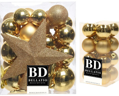 Bellatio Decorations 49x stuks kunststof kerstballen met ster piek goud mix 4, 5, 6 en 8 cm - Kerstbal Goudkleurig