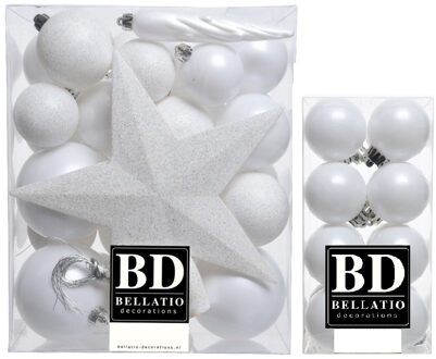 Bellatio Decorations 49x stuks kunststof kerstballen met ster piek wit mix - Kerstbal