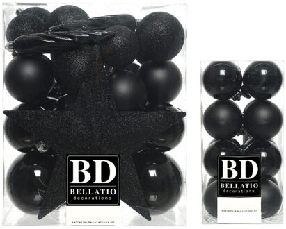 Bellatio Decorations 49x stuks kunststof kerstballen met ster piek zwart mix