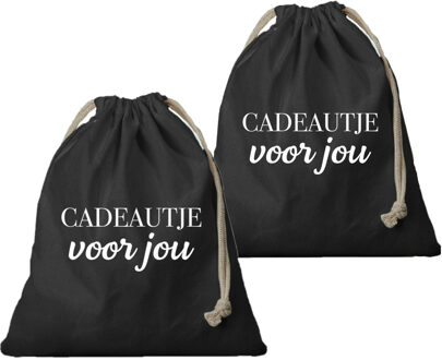 Bellatio Decorations 4x Canvas cadeautasje Cadeautje voor jou zwart met koord 25 x 30 cm - cadeauverpakking feest