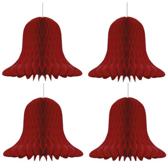 Bellatio Decorations 4x Kerst/feest decoratie klokken bordeaux rood 30 cm - Hangdecoratie