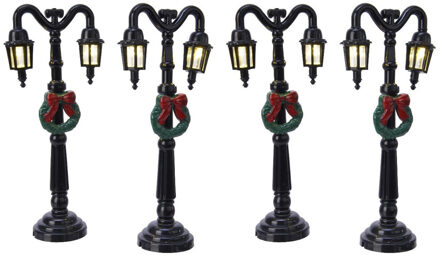 Bellatio Decorations 4x Kerstdorp onderdelen straatverlichting lantaarnpalen kerstkrans 12,5 cm - Kerstversieringen/kerstdecoraties