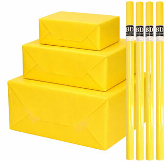 Bellatio Decorations 4x - rollen cadeau Inpakpapier - geel - 200 x 70 cm - cadeaupapier