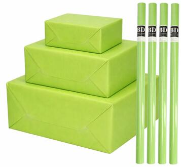 Bellatio Decorations 4x - rollen cadeau Inpakpapier - groen - 200 x 70 cm - cadeaupapier