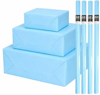 Bellatio Decorations 4x - rollen cadeau Inpakpapier - lichtblauw - 200 x 70 cm - cadeaupapier