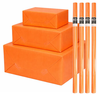 Bellatio Decorations 4x - rollen cadeau Inpakpapier - oranje - 200 x 70 cm - cadeaupapier